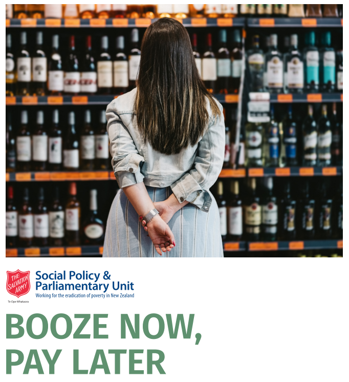 Back of woman looking at shelf of wine bottles with title of report underneath