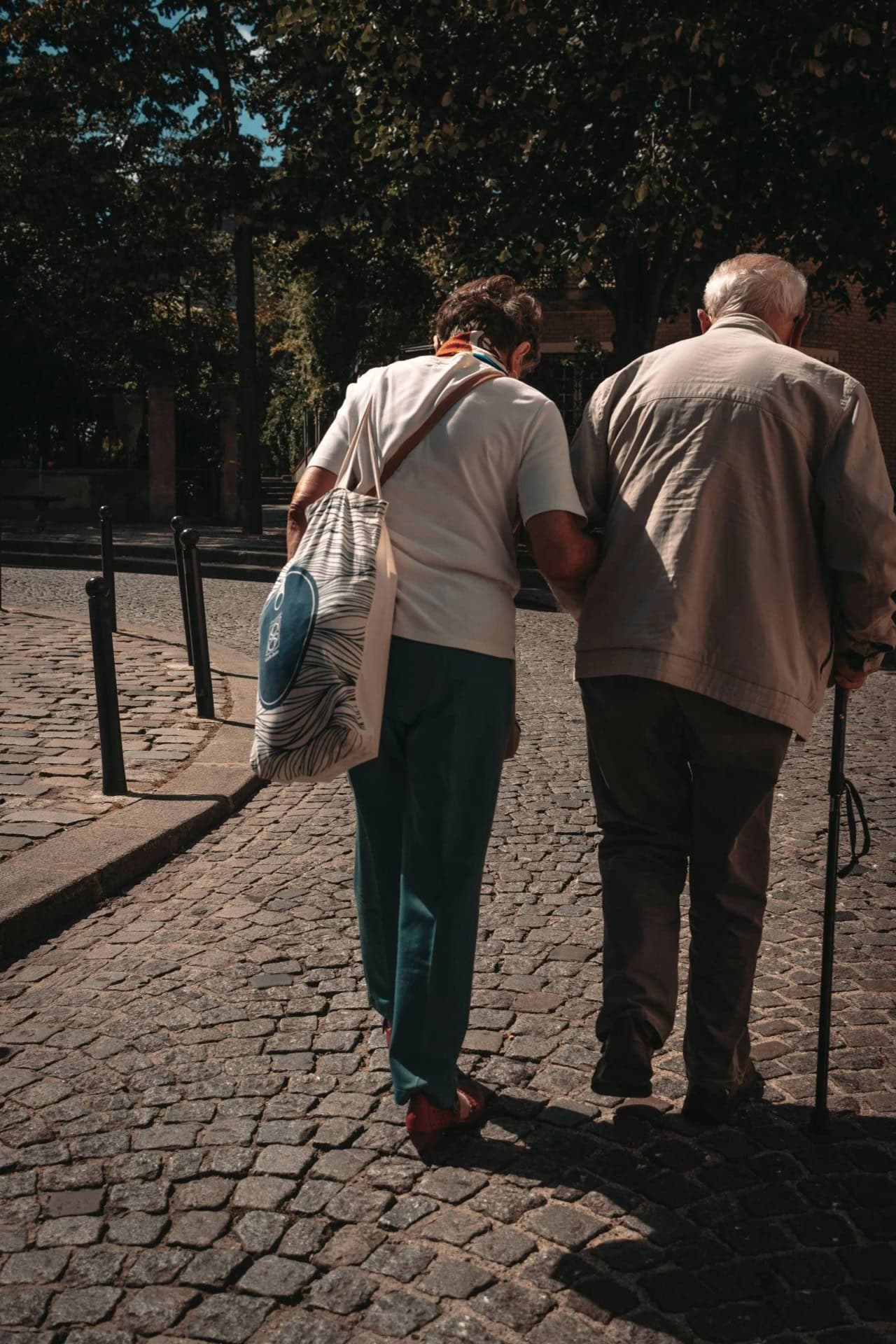Elderly couple walking