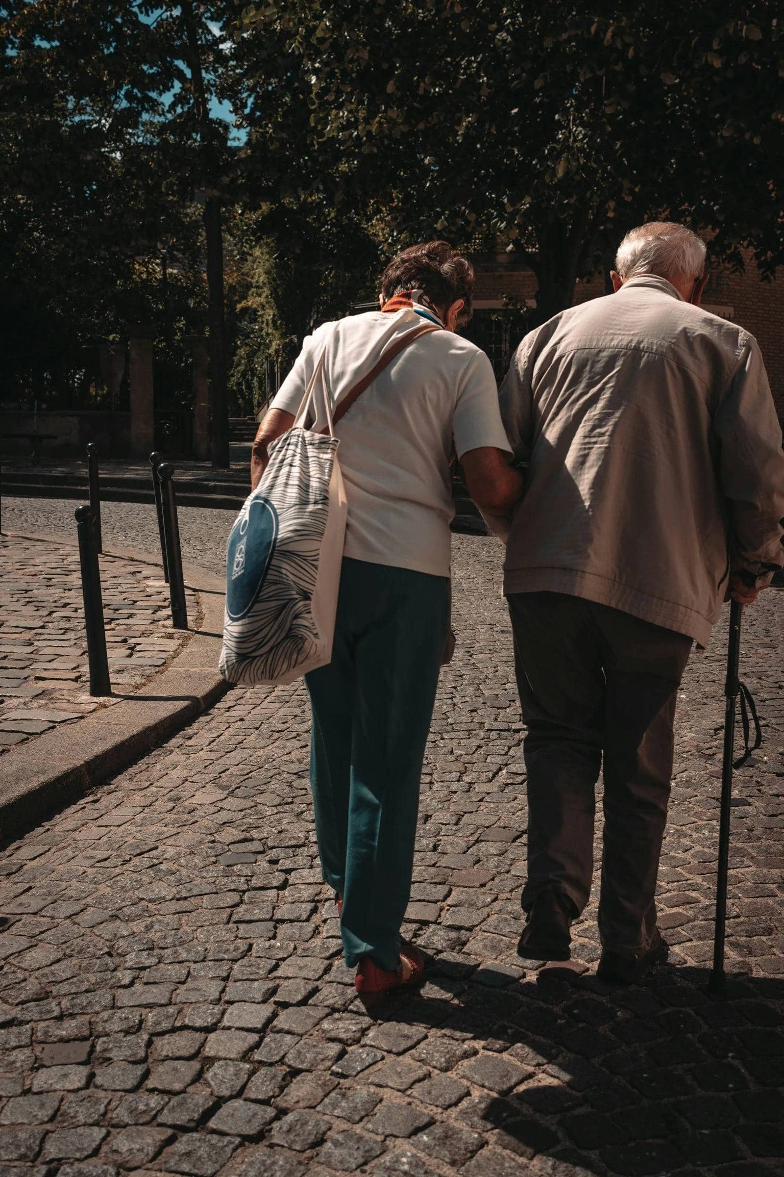 Elderly couple walking